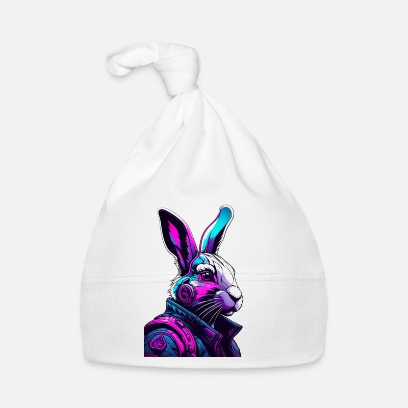 Lapin néon avec casque et look numérique - Bonnet bio Bébé - blanc