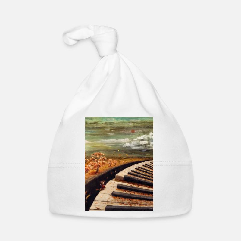 Autumn Gingerbread Bear Piano Landscape Organic Baby Cap