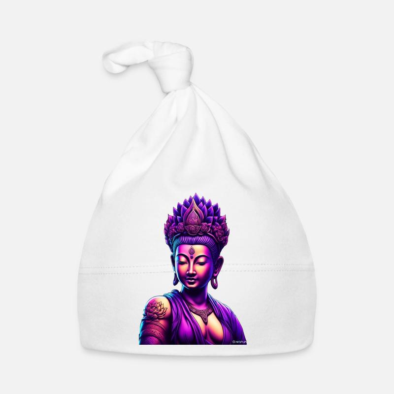 Bouddha néon avec couronne de lotus - Bonnet bio Bébé - blanc