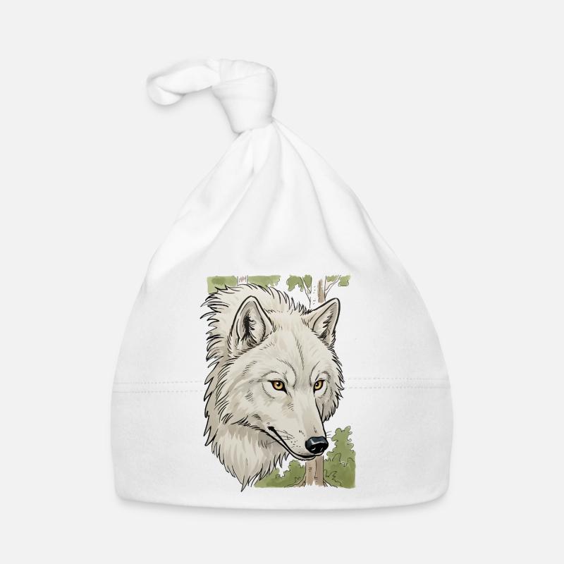 Tête de loup blanc dans la forêt Bonnet bio Bébé