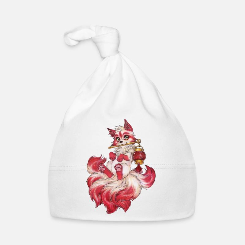 Kitsune with Lantern Japanese Fox Ghost Organic Baby Cap