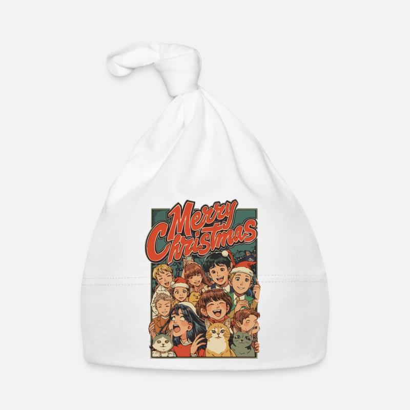 Retro Weihnachtskinder Katzen Cartoon - Baby Bio-Mütze - Weiß