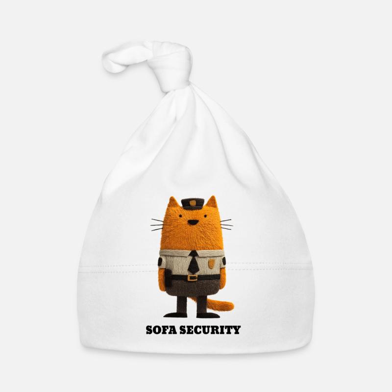 Katze im Security Look - Sofa Security  Baby Bio-Mütze