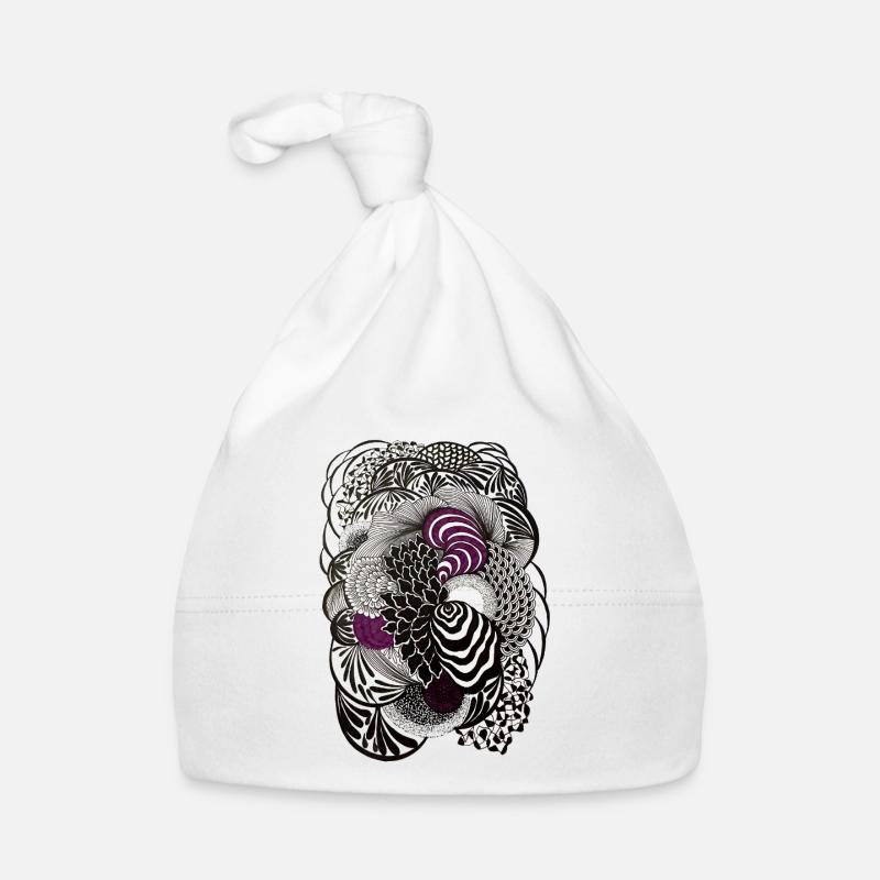 Black and white flower spiral Organic Baby Cap
