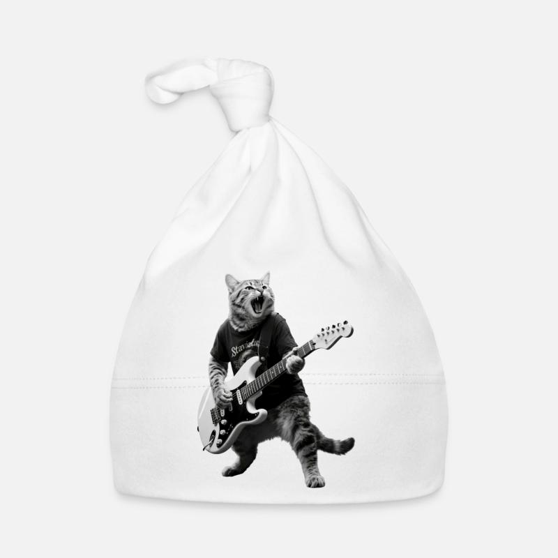 Rockkatze mit E-Gitarre Baby Bio-Mütze