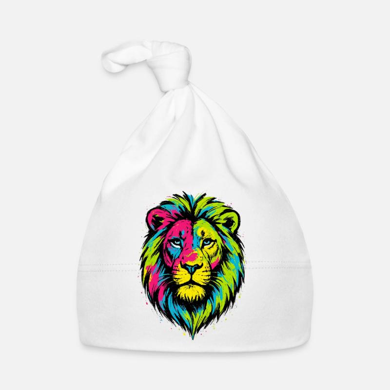 Farbenfroher Wildlöwe – Kunstfarben springen hervor Baby Bio-Mütze