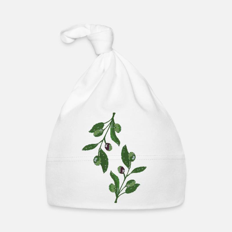 Rameaux d’olivier en vert mosaïque Bonnet bio Bébé