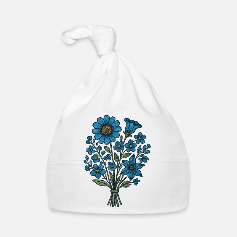 Blaues Blumenbouquet Baby Bio-Mütze