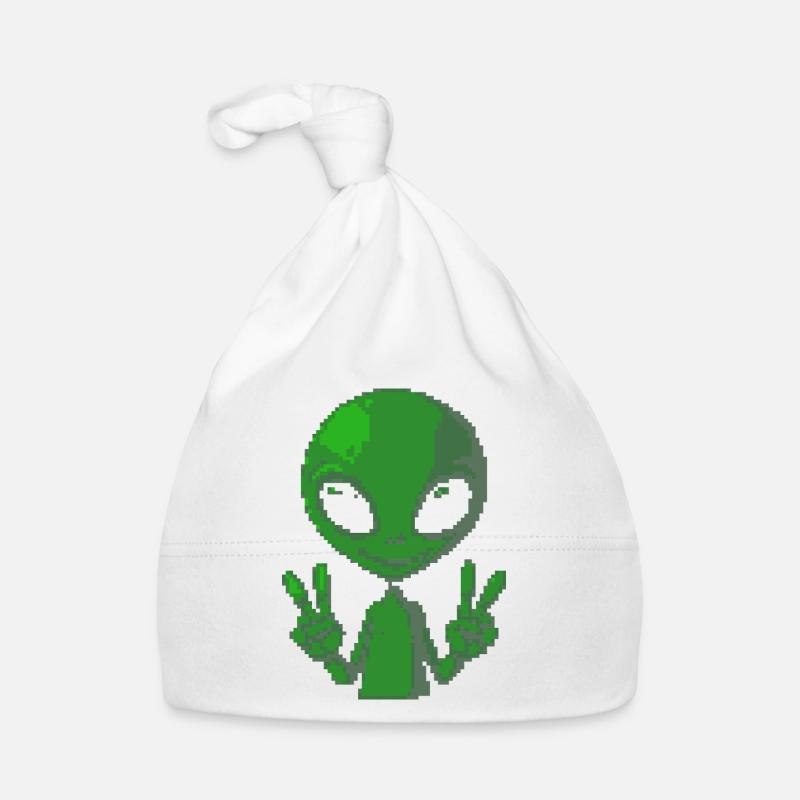 Pixel Alien Peace Sign Organic Baby Cap