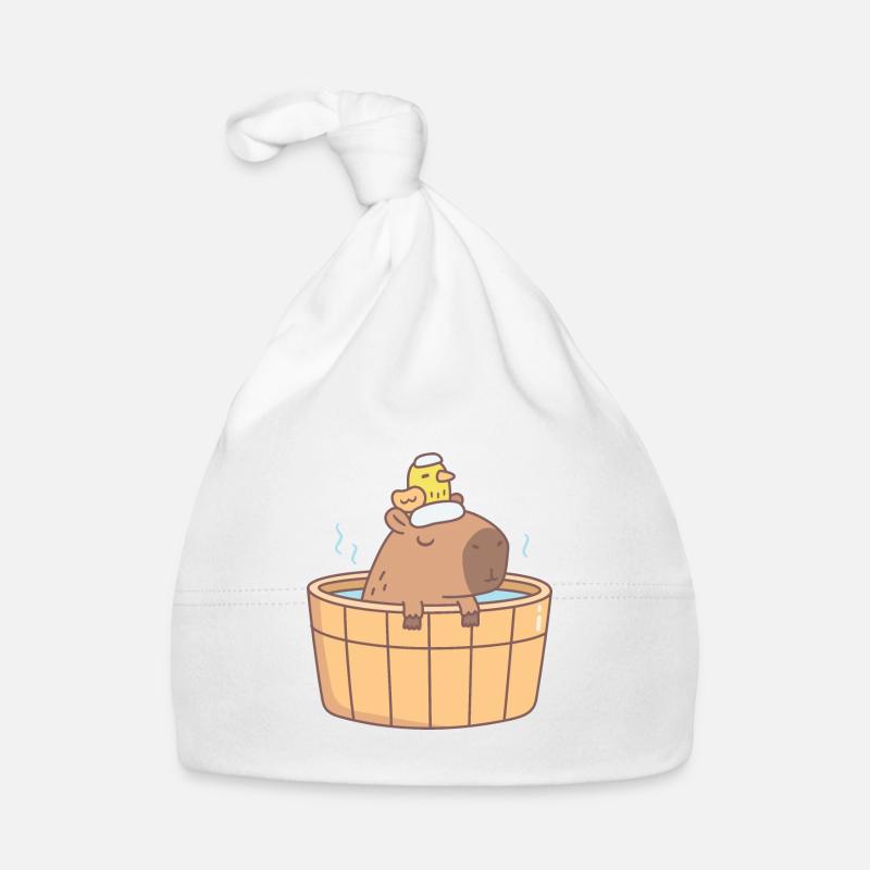 Cute Capybara and Bird Chilling in Hot Bath Soak Organic Baby Cap
