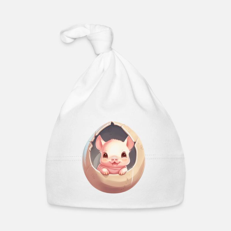 Pig in Eggshell - Charming Animal Design Organic Baby Cap
