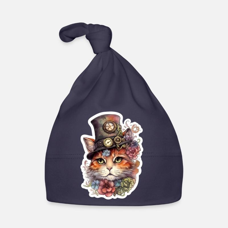 Steampunk cat with hat Organic Baby Cap