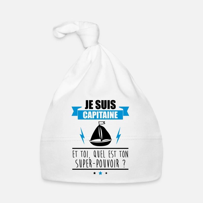 Je suis capitaine idée cadeau bateau - Bonnet bio Bébé - blanc