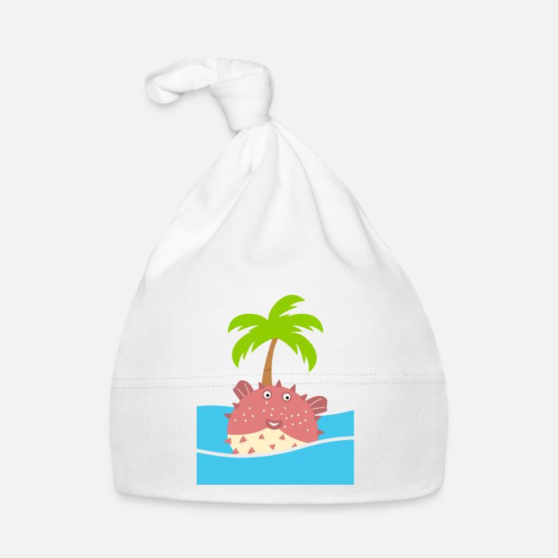 Puffer Fish and Coconut Tree Organic Baby Cap