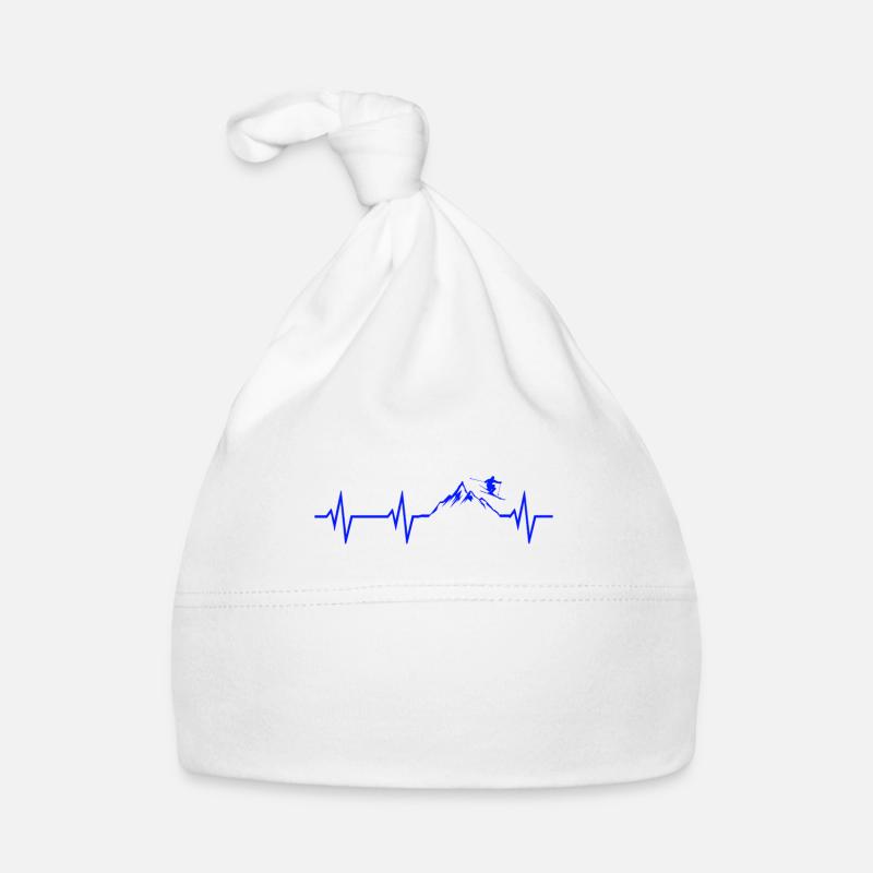 Ski Heartbeat Mountains Skiing ECG Gift Tshirt Organic Baby Cap