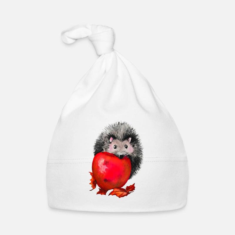 Igel mit Apfel - Baby Bio-Mütze - Weiß