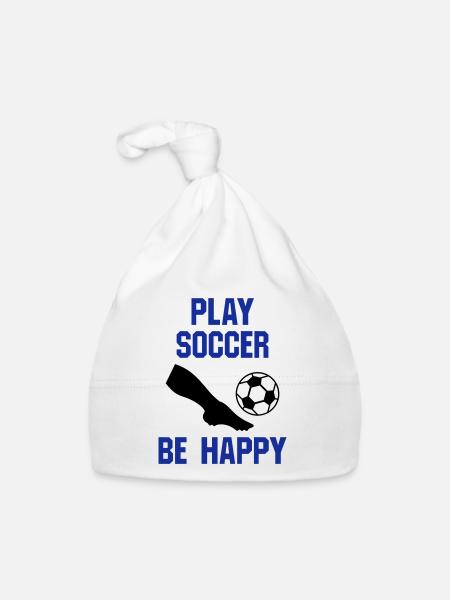Play soccer, be happy (part of a leg, football) - Organic Baby Cap - white - Front
