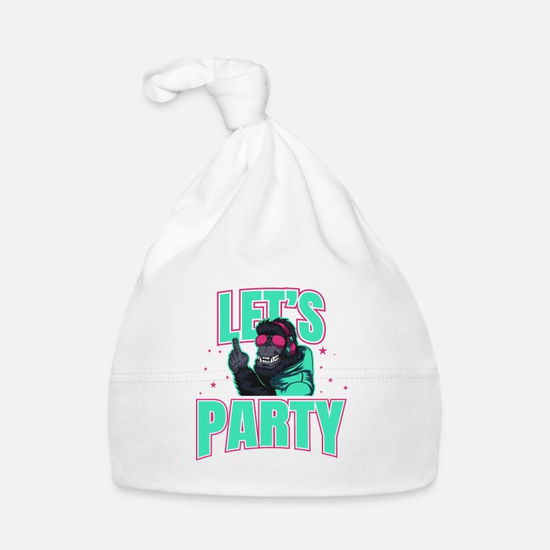 Let´s Party DJ Affe Feier Gorilla Geschenkidee - Baby Bio-Mütze - Weiß