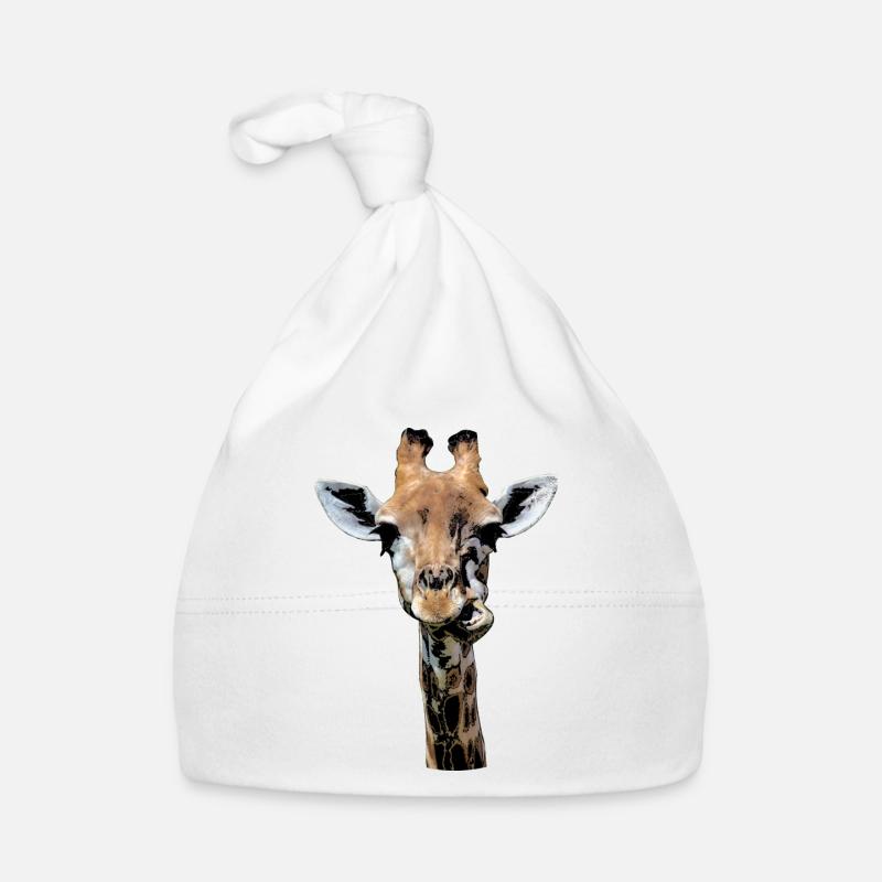 girafe drôle à mâcher - Bonnet bio Bébé - blanc