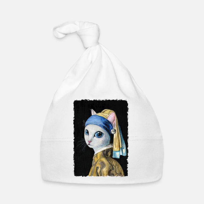 Chat avec une boucle d'oreille perle Bonnet bio Bébé