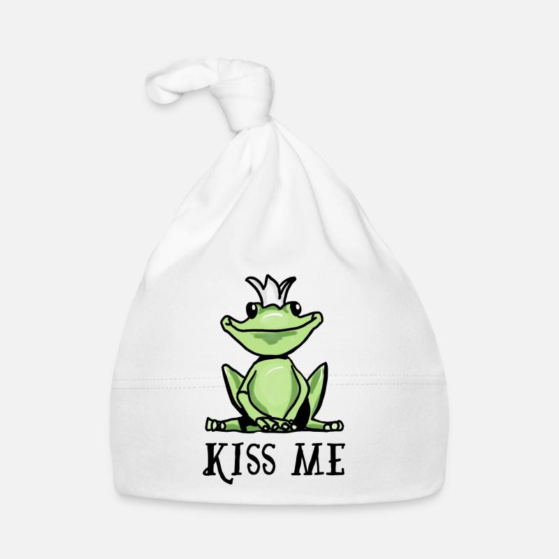 Embrasse-moi la grenouille - Bonnet bio Bébé - blanc