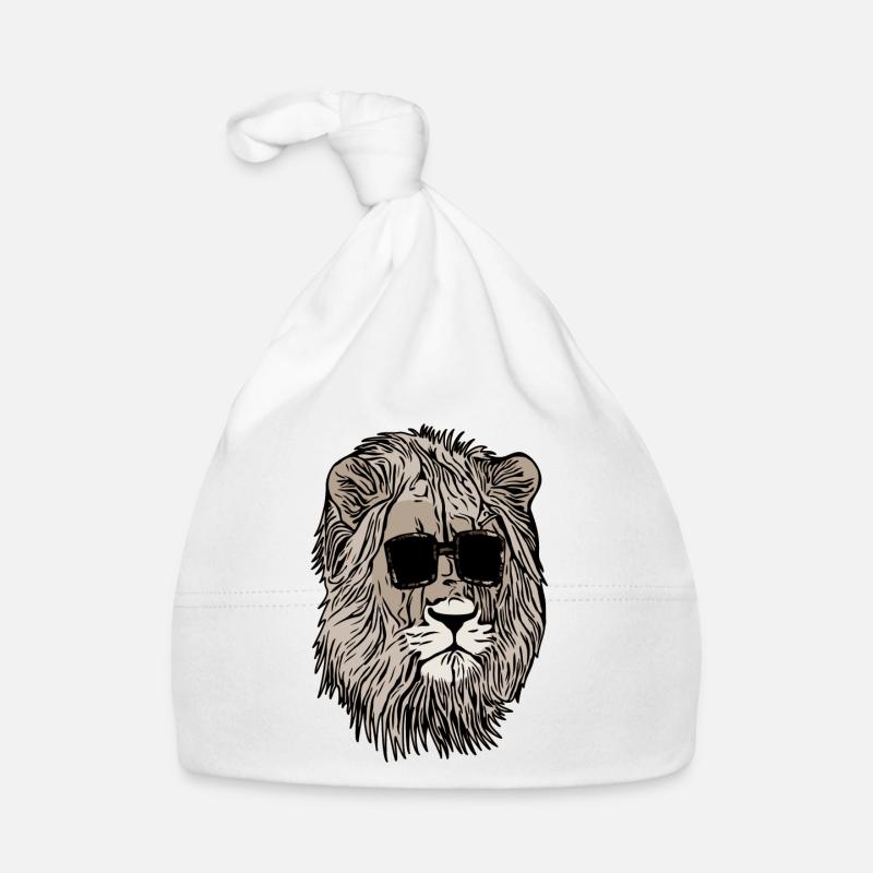 Lion avec des lunettes de soleil Motif de lion Visage d’animal Bonnet bio Bébé