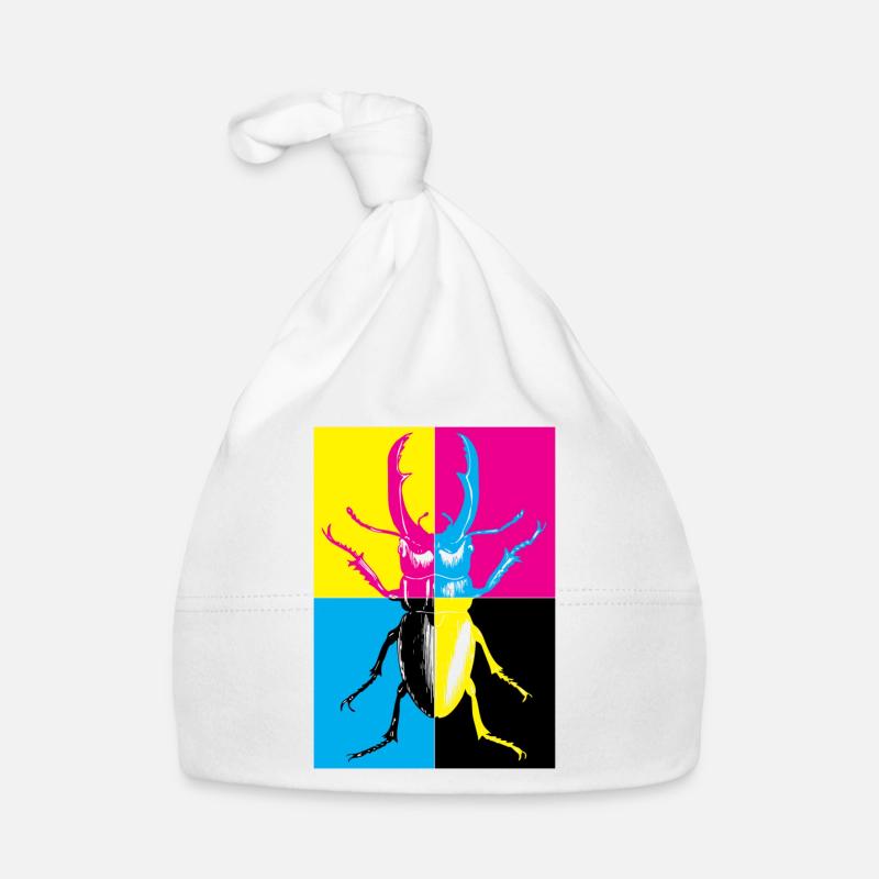 Style Pop Art avec Coccinelle Coloré - Bonnet bio Bébé - blanc