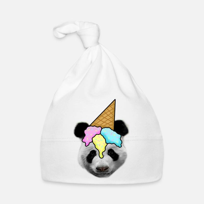 Panda with ice cream as a hat - Organic Baby Cap - white