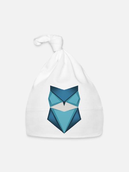 Blaue Eule Origami Kunst - Baby Bio-Mütze - Weiß - Vorne