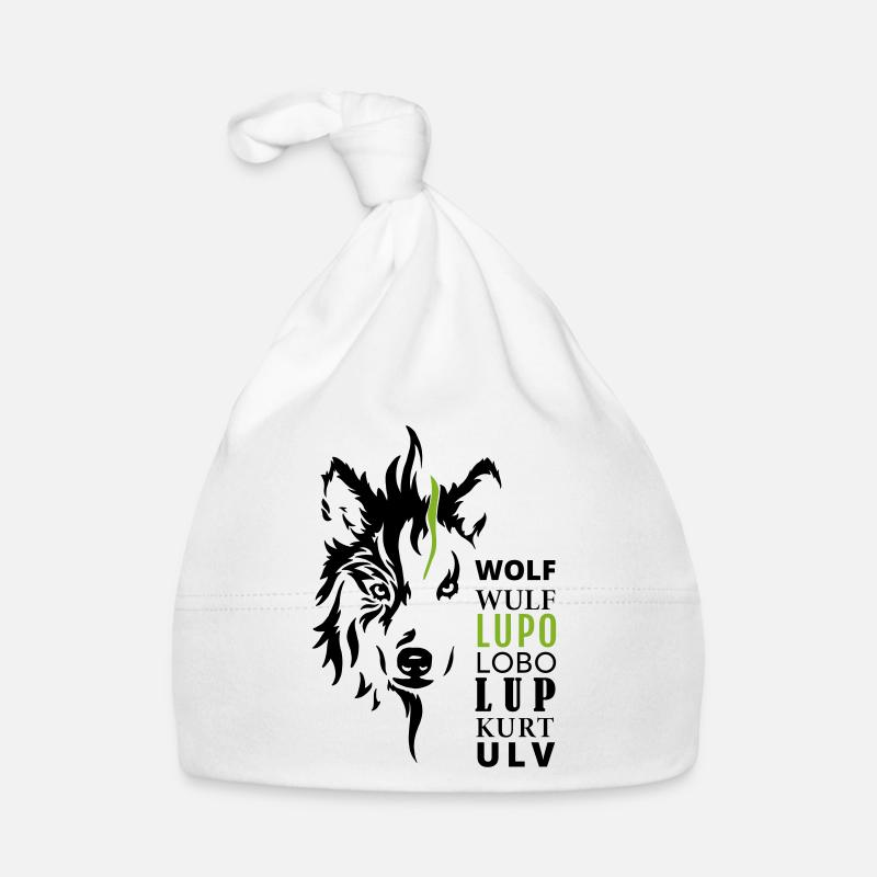 GOWILD wolf motif - with 7 languages Organic Baby Cap