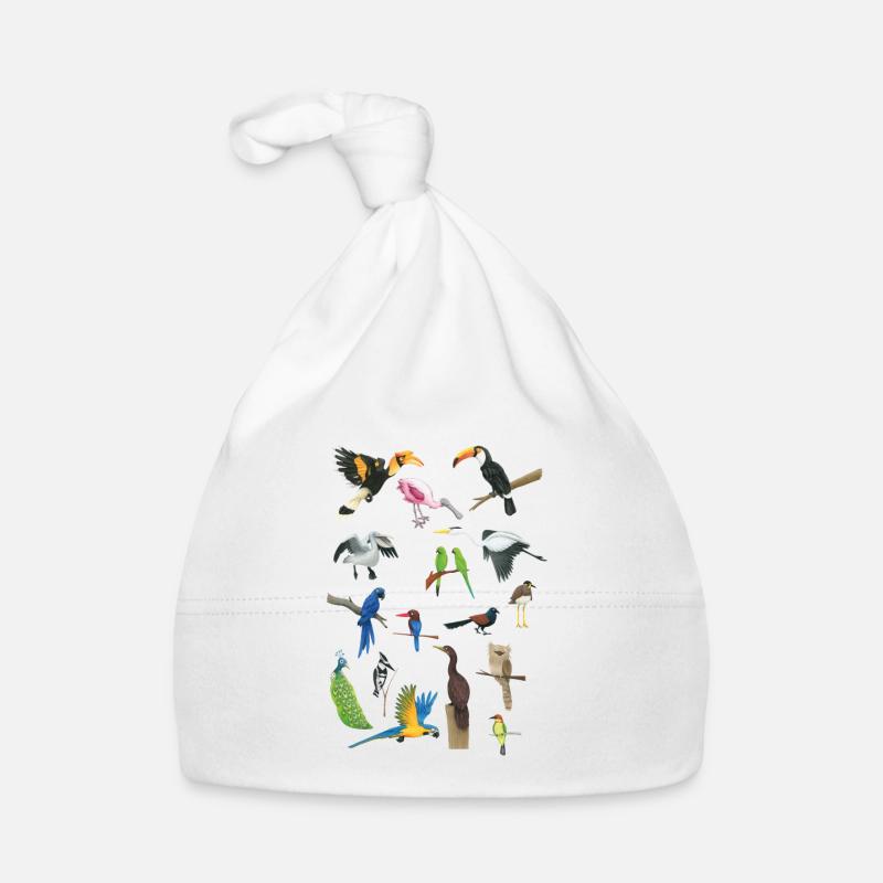 oiseaux colorés - Bonnet bio Bébé - blanc