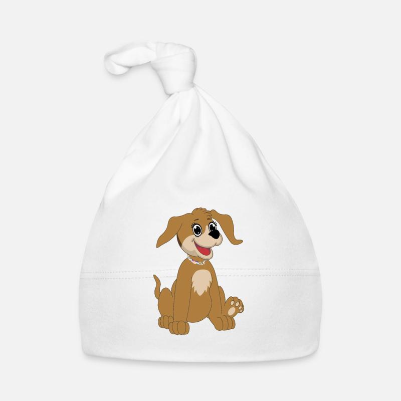 Hund sitzend - beige Baby Bio-Mütze