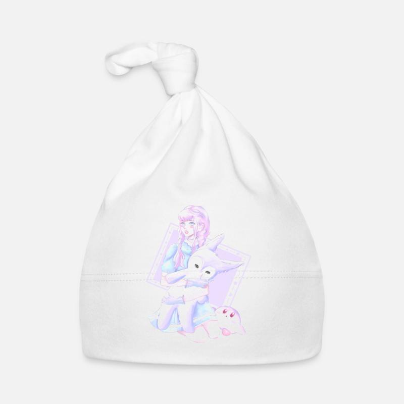 fille avec ours pour bébés - Bonnet bio Bébé - blanc