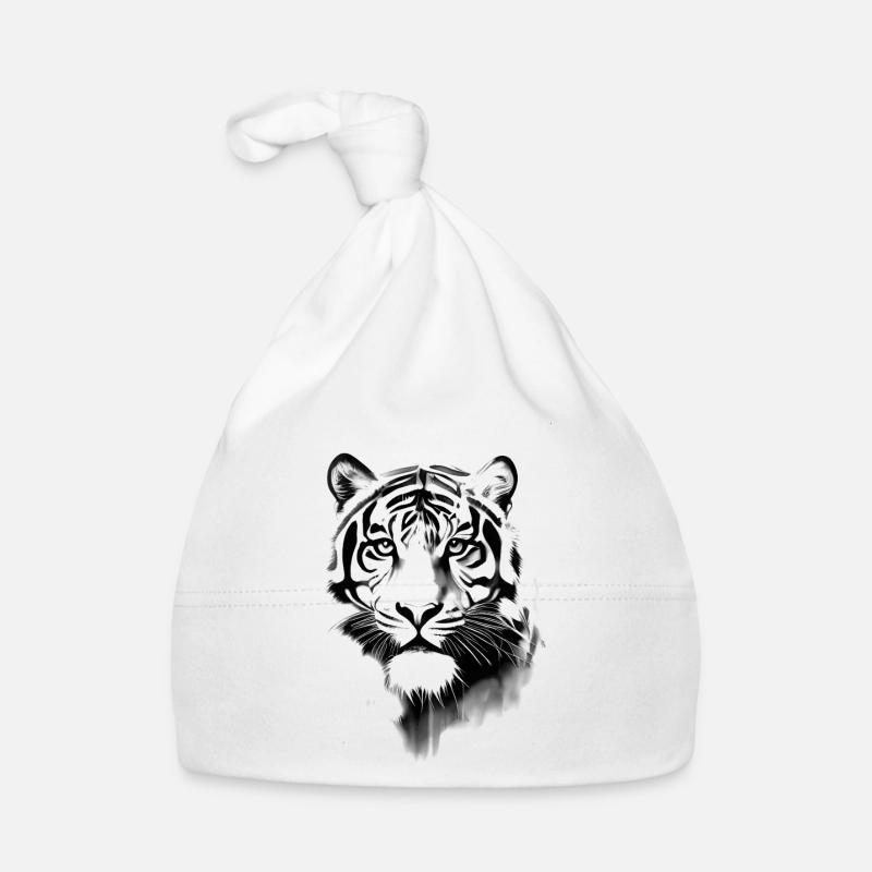 Tigre noir et blanc - Bonnet bio Bébé - blanc