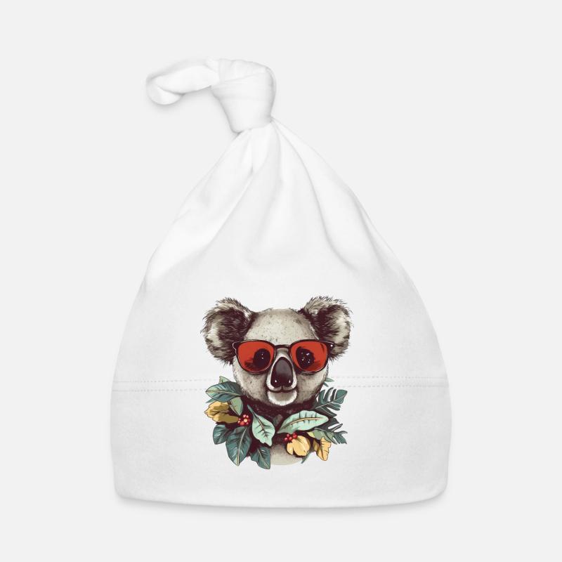 Koala avec lunettes de soleil rouges et couronne de feuilles Bonnet bio Bébé