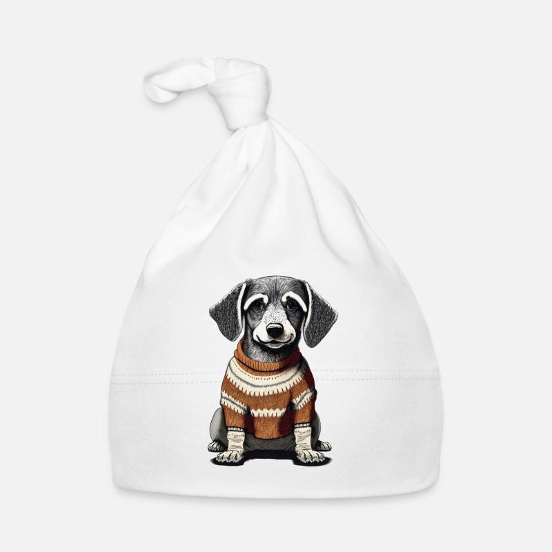 Hund mit Pullover - Baby Bio-Mütze - Weiß