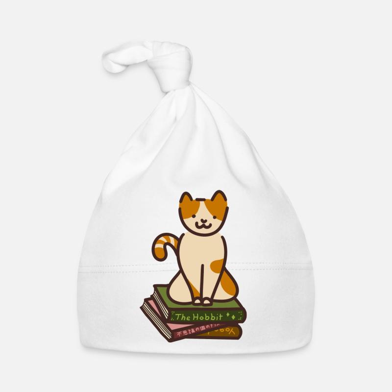 Cat sitting on books Organic Baby Cap