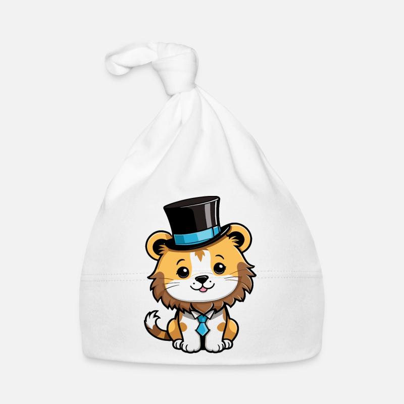 Lion mignon avec un chapeau et une cravate Bonnet bio Bébé