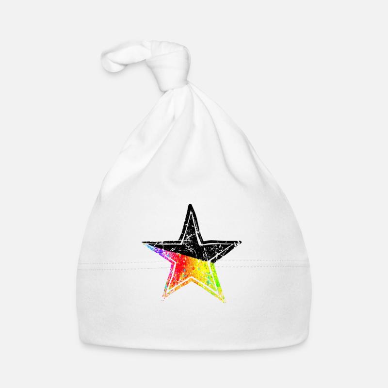 Star Pride Black Drawn Path - Organic Baby Cap - white