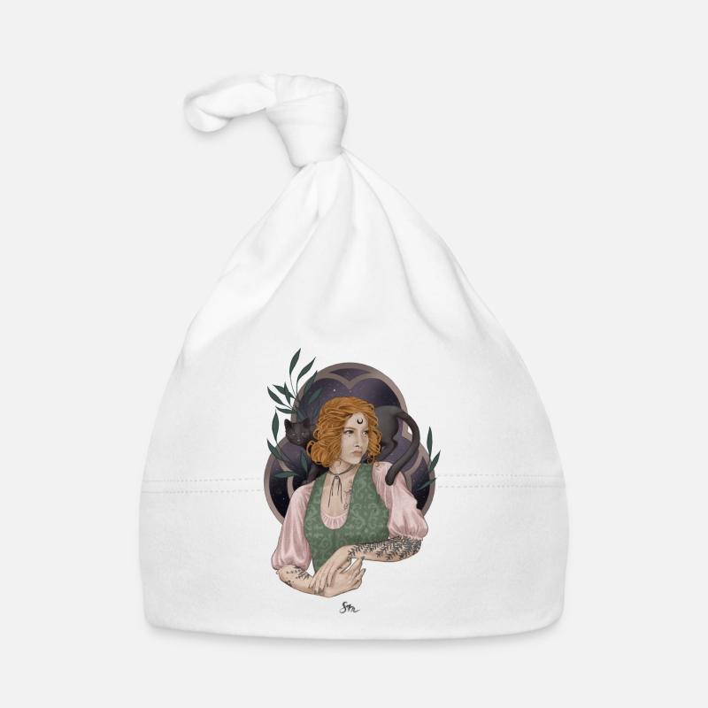 Jeune sorcière des herbes avec compagnon chat Bonnet bio Bébé