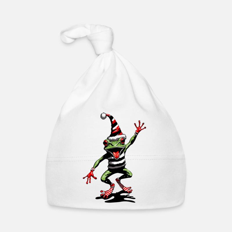 Dancing frog with Christmas hat Organic Baby Cap