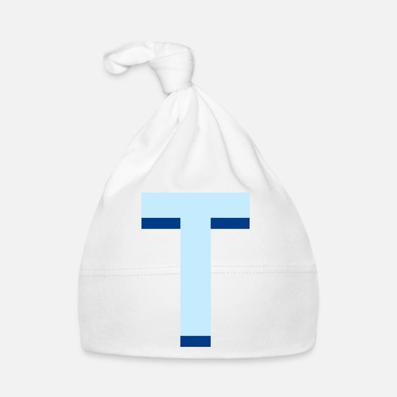 Pop und moderner blauer Buchstabe t Baby Bio-Mütze