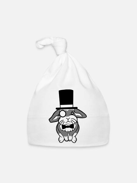 Mr. Bunny Gentleman Chapeau haut de forme Monocle Lunettes - Bonnet bio Bébé - blanc - Devant