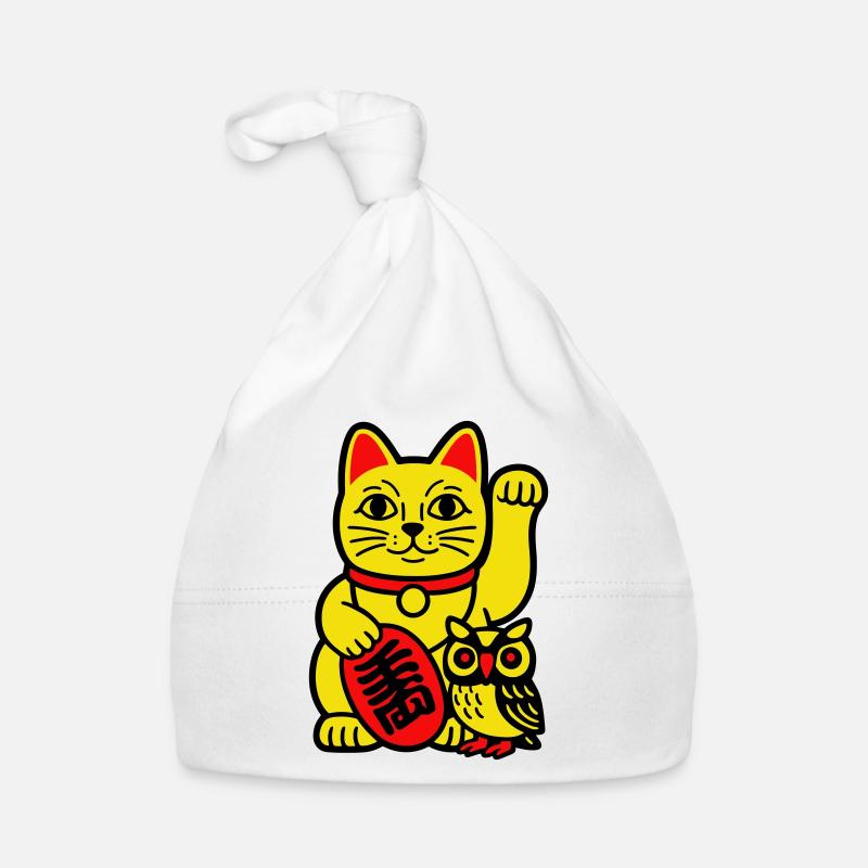 Lucky cat with little owl Organic Baby Cap