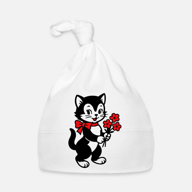 Black Cat with Red Ribbon Organic Baby Cap