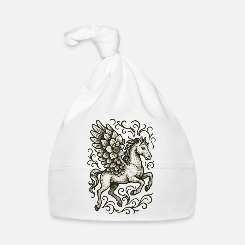 Écusson de licorne ailée orné - Bonnet bio Bébé - blanc