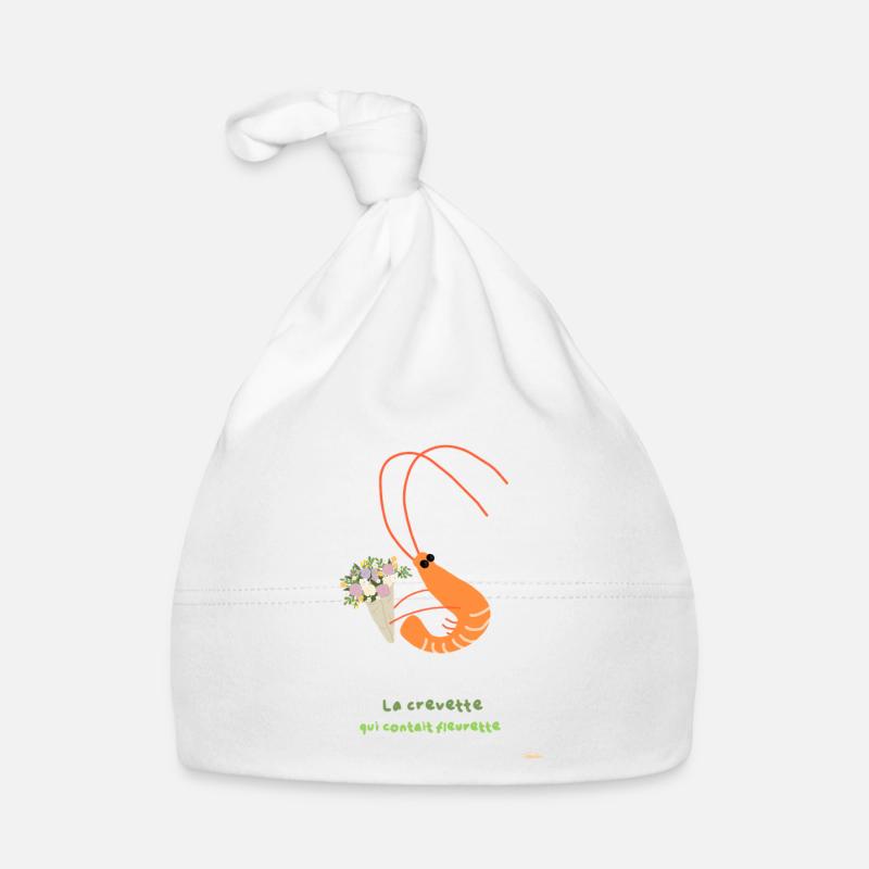 Crevette florale et bouquet joyeux - Bonnet bio Bébé - blanc