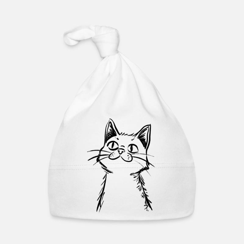 Neugierige Katze – Handgezeichnete Skizze Baby Bio-Mütze