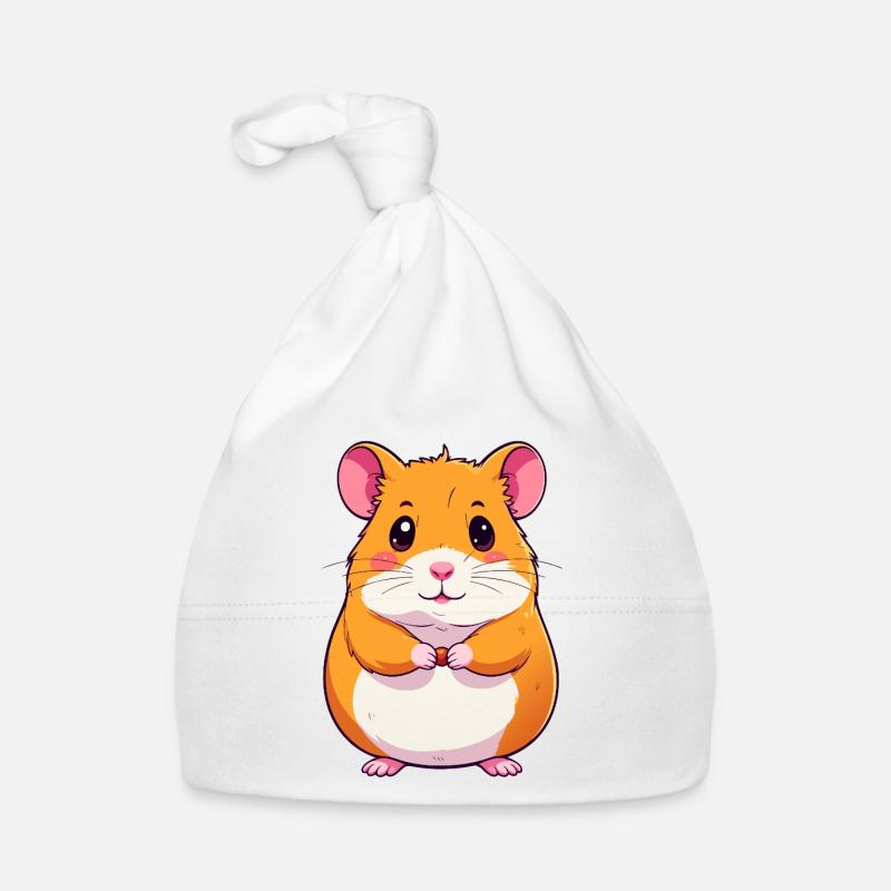 Petit hamster mignon avec un motif de grain - Bonnet bio Bébé - blanc