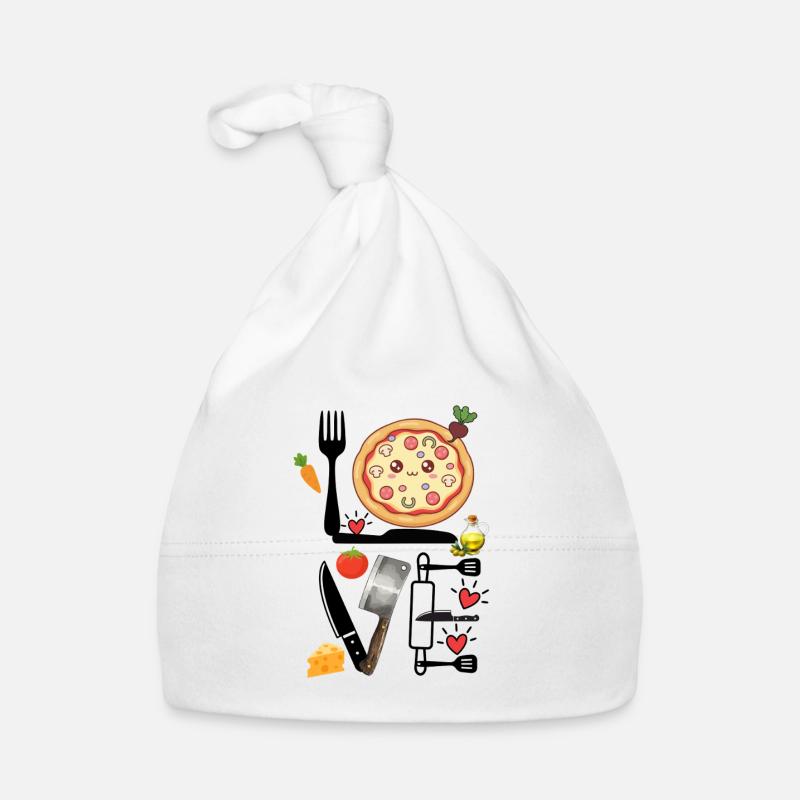 Plaisir de cuisine de pizzas de Kawaii, amour - Bonnet bio Bébé - blanc